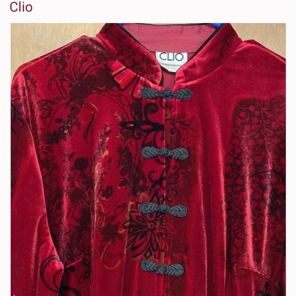 VINTAGE Clio Asian-inspired jacket.Velour  w/black&gold floral High slits sides - Picture 2 of 8